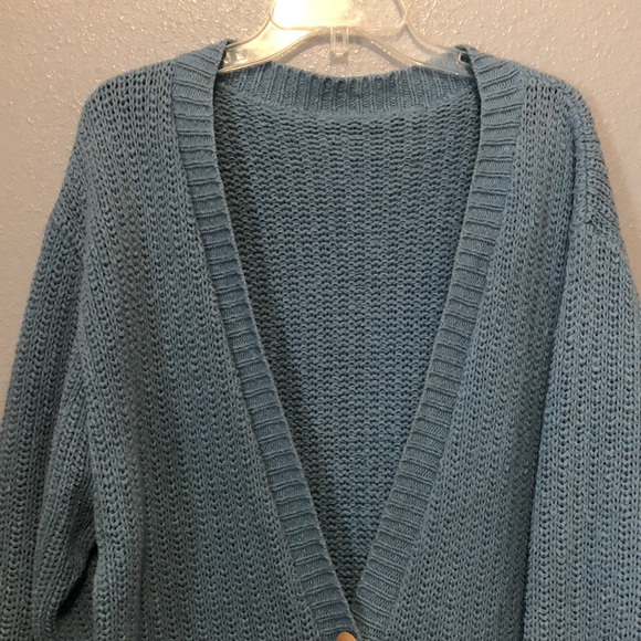 Vintage oversized cardigan sweater Unisex Large L chunky grandma Mr. Rogers blue - Picture 2 of 9